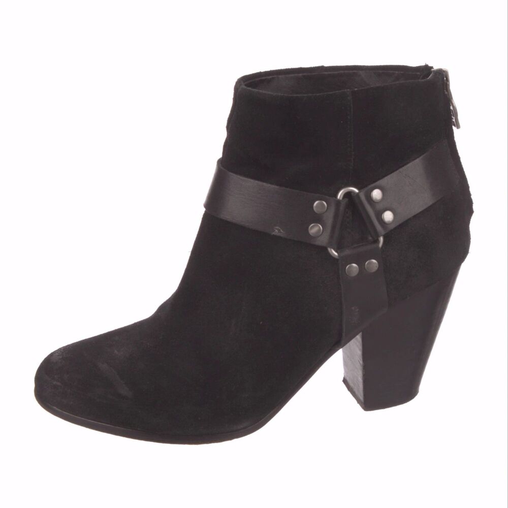 Ash Black Suede Leather Quartz Harness Moto Ankle Booties Size 8 MSRP $265